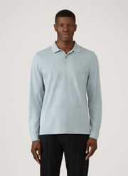 Men's Long Sleeve Piqué Polo Shirt in Stone Blue