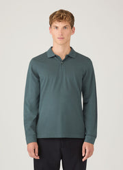 Men's Long Sleeve Piqué Polo Shirt in Dark Petrol