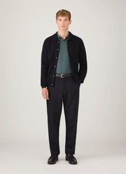 Men's Long Sleeve Piqué Polo Shirt in Dark Petrol