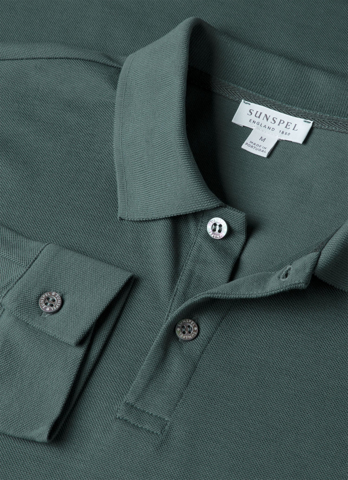 Men's Long Sleeve Piqué Polo Shirt in Dark Petrol