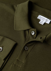 Men's Long Sleeve Piqué Polo Shirt in Deep Olive