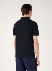 Men's Textured Jersey Polo Shirt in Midnight Navy