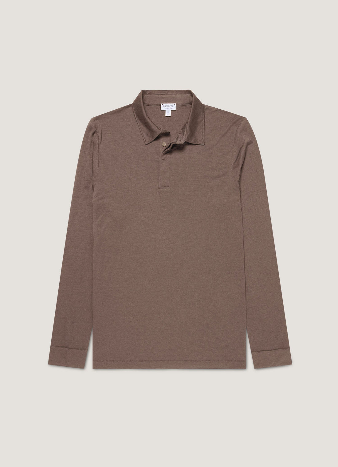 Men's Long Sleeve Ultra-Fine Merino Polo Shirt in Sandstone