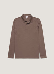 Men's Long Sleeve Ultra-Fine Merino Polo Shirt in Sandstone