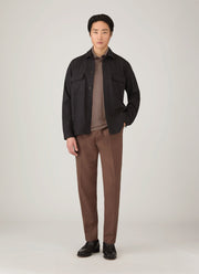 Men's Long Sleeve Ultra-Fine Merino Polo Shirt in Sandstone