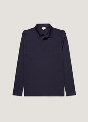 Men's Long Sleeve Ultra-Fine Merino Polo Shirt in Navy