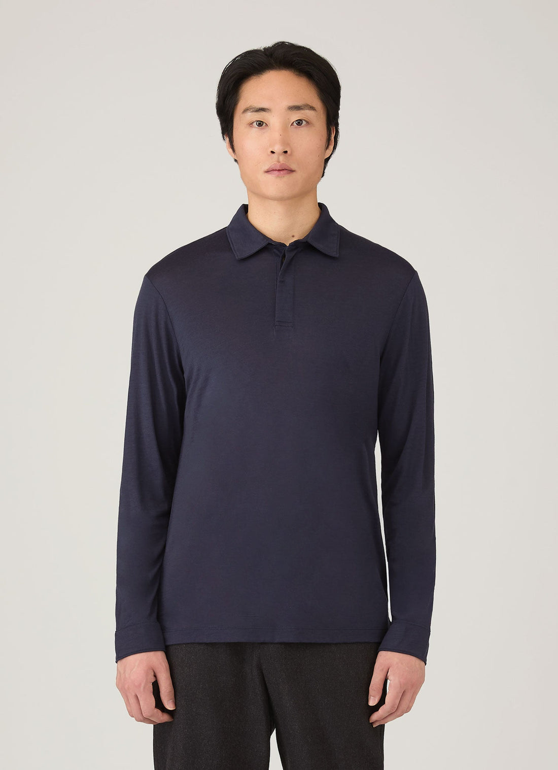 Men's Long Sleeve Ultra-Fine Merino Polo Shirt in Navy