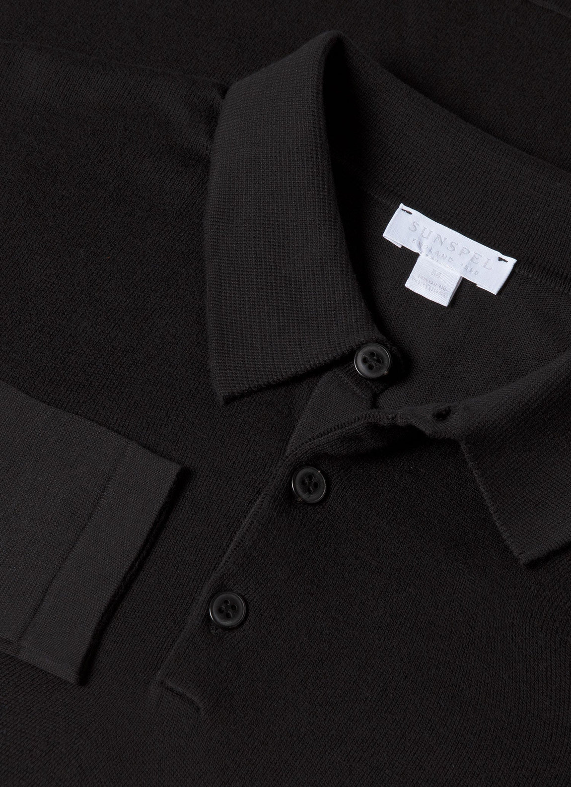 Men's Long Sleeve Sea Island Cotton Knit Polo Shirt in Black