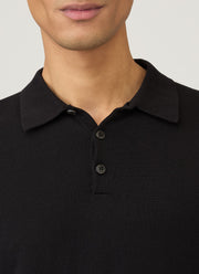 Men's Long Sleeve Sea Island Cotton Knit Polo Shirt in Black