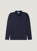 Men's Long Sleeve Sea Island Cotton Knit Polo Shirt in Light Navy