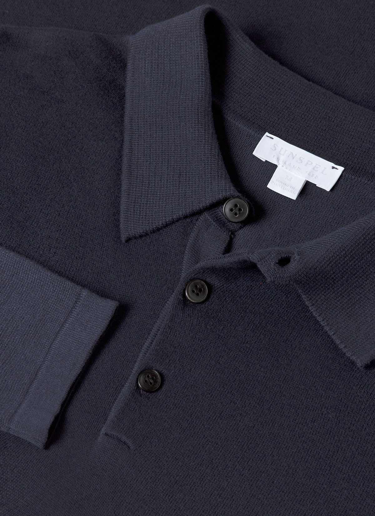 Men's Long Sleeve Sea Island Cotton Knit Polo Shirt in Light Navy