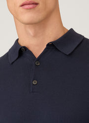 Men's Long Sleeve Sea Island Cotton Knit Polo Shirt in Light Navy