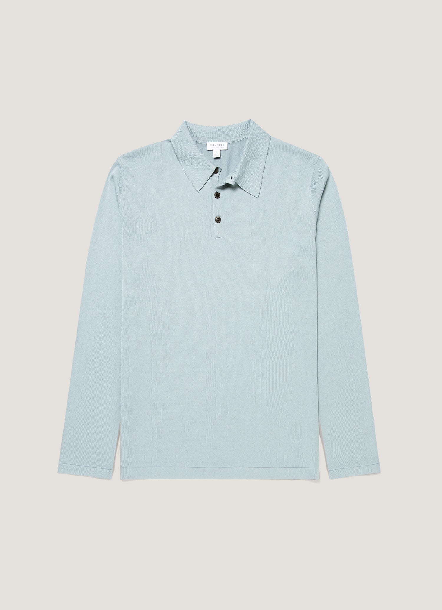Men's Long Sleeve Sea Island Cotton Knit Polo Shirt in Stone Blue