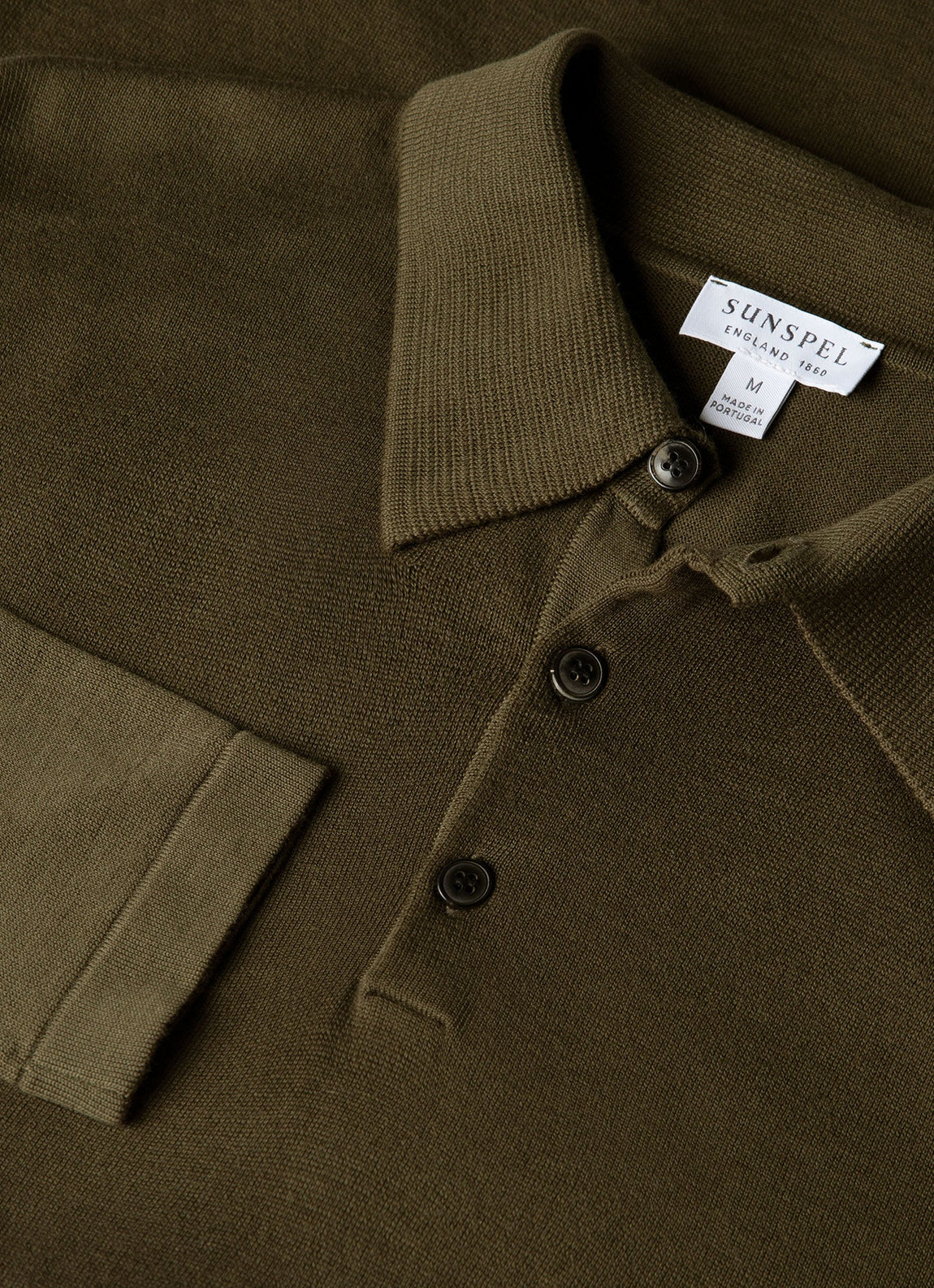 Men's Long Sleeve Sea Island Cotton Knit Polo Shirt in Deep Olive