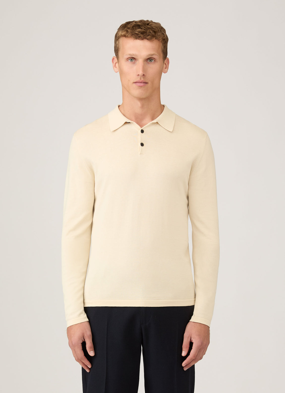 Men's Long Sleeve Sea Island Cotton Knit Polo Shirt in Undyed