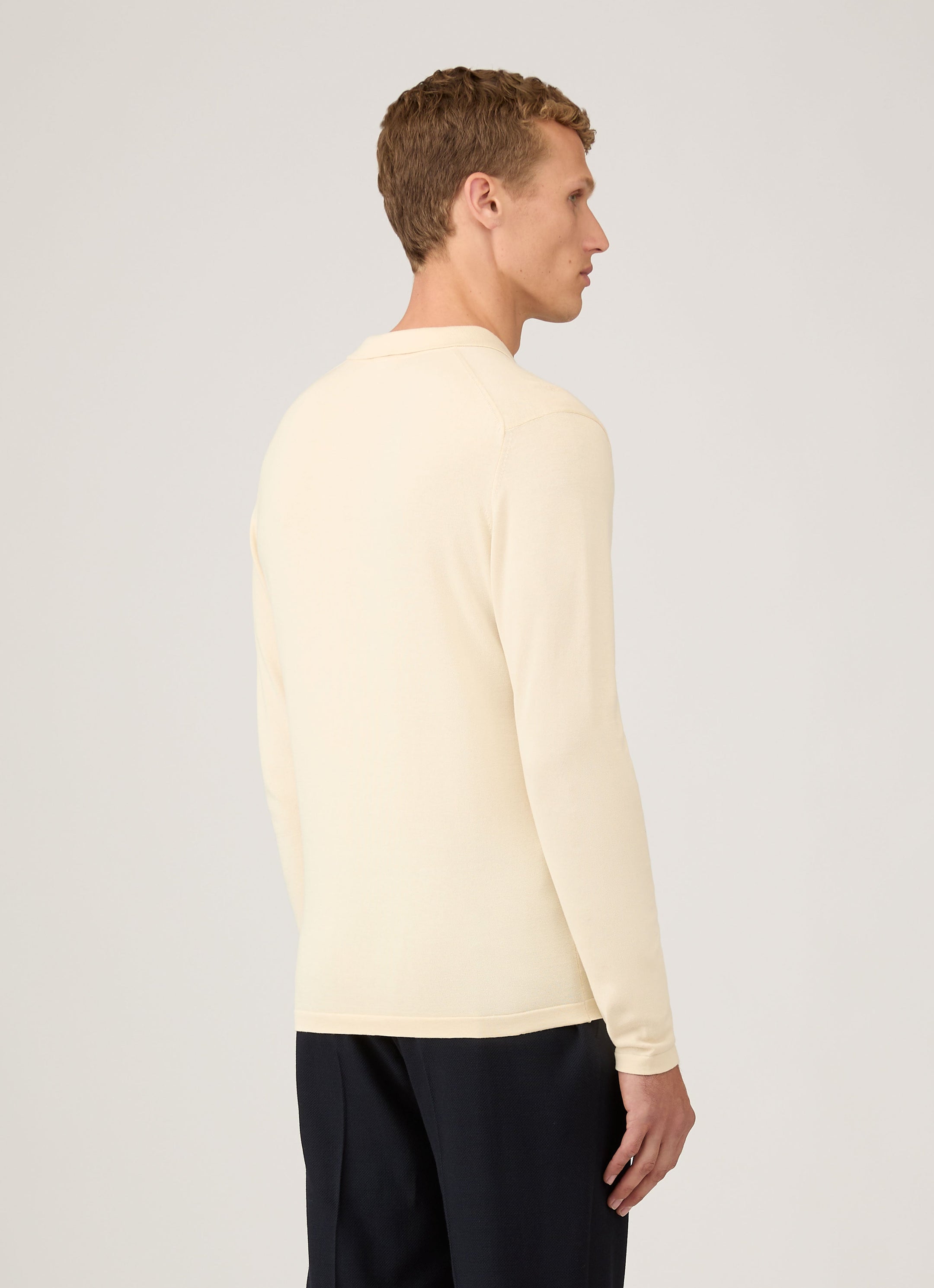 Men's Long Sleeve Sea Island Cotton Knit Polo Shirt in Undyed