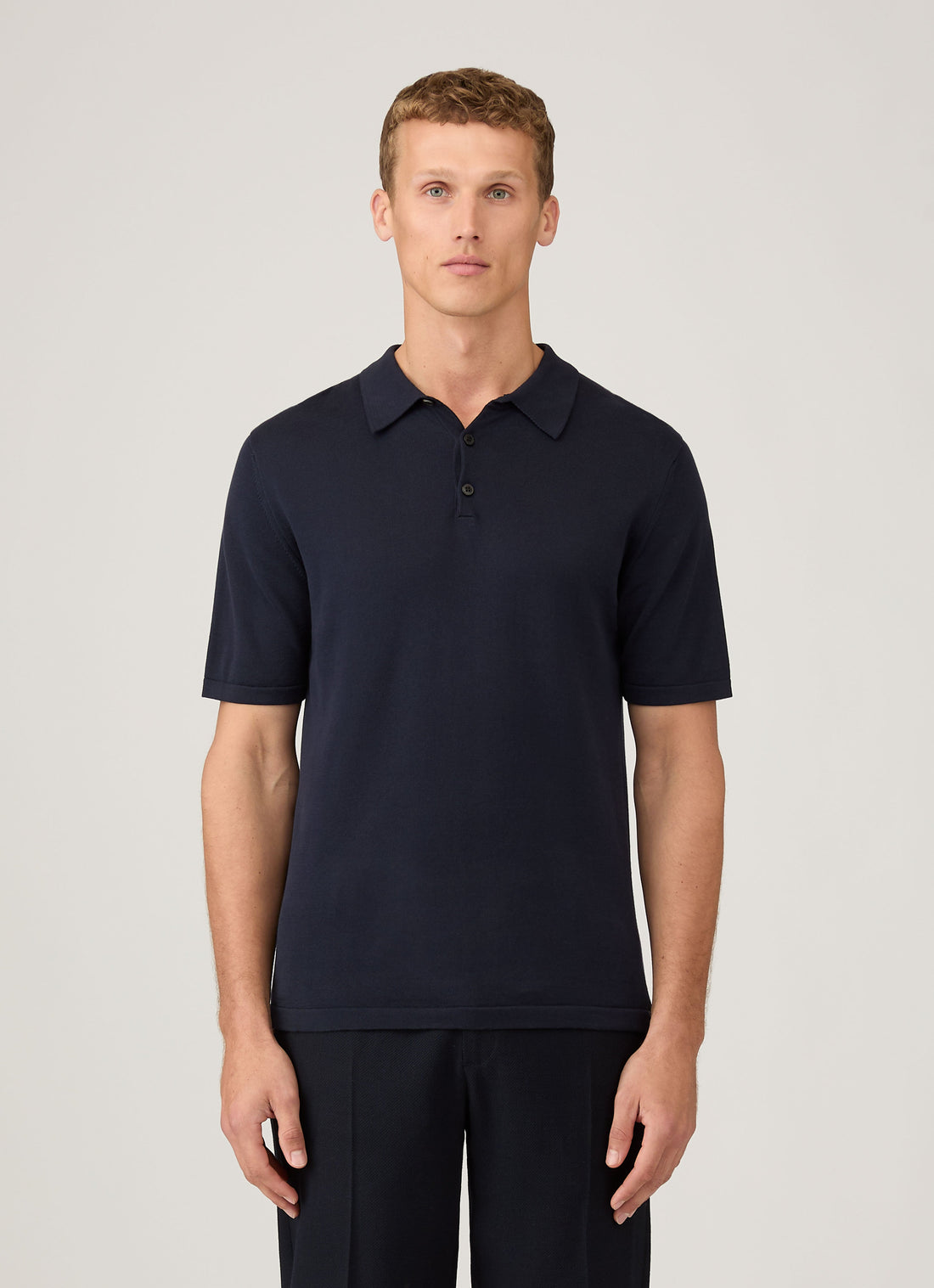 Men's Sea Island Cotton Knit Polo Shirt in Light Navy