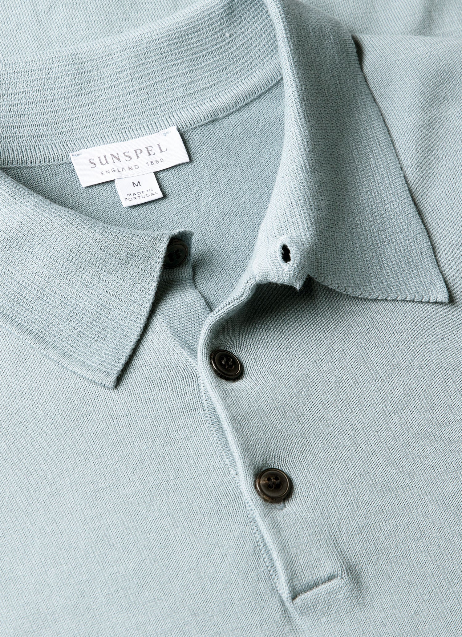 Men's Sea Island Cotton Knit Polo Shirt in Stone Blue