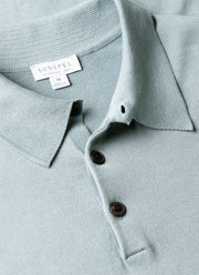 Men's Sea Island Cotton Knit Polo Shirt in Stone Blue