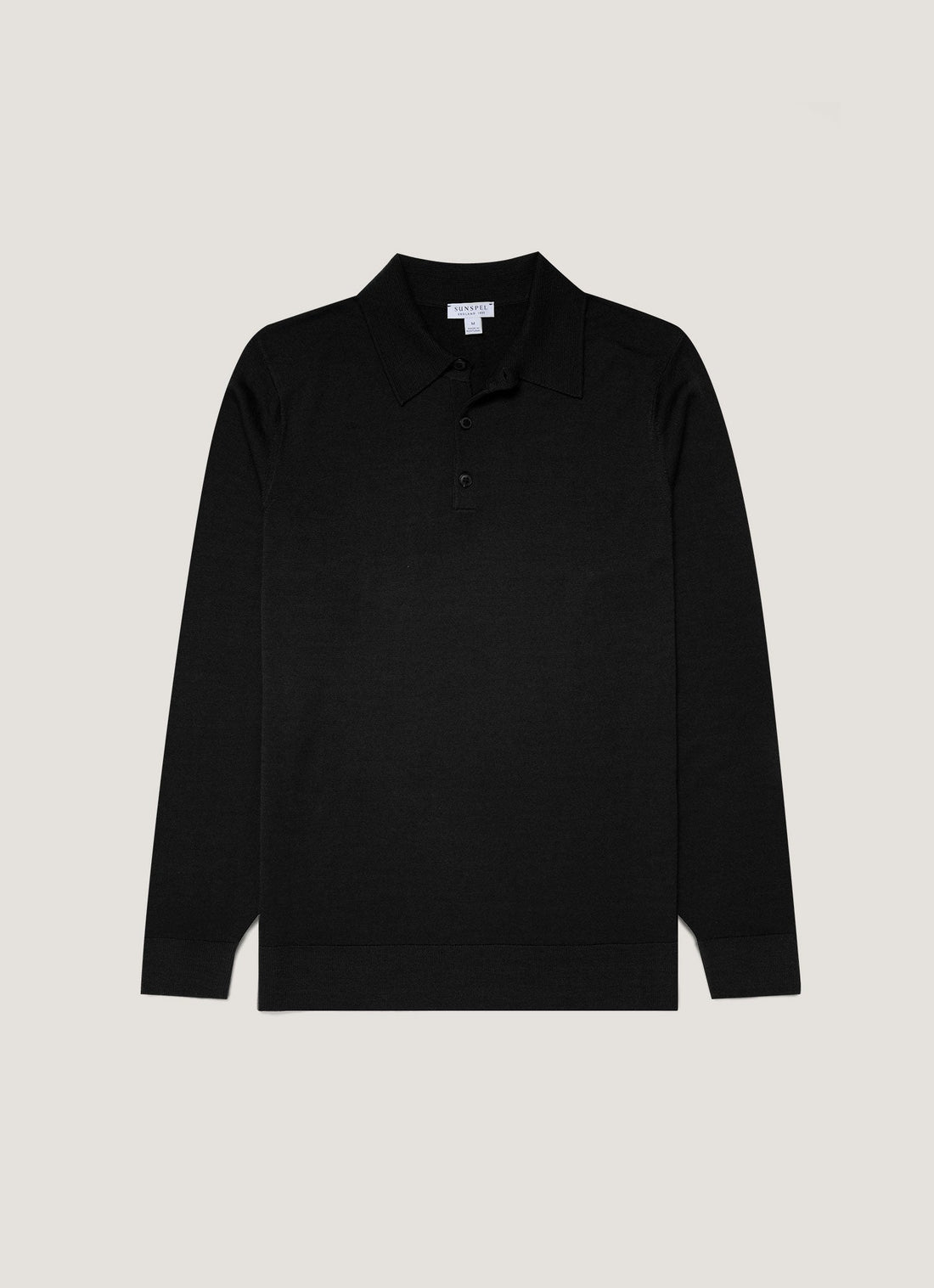 Men's Extra-Fine Merino Knitted Polo Shirt in Black