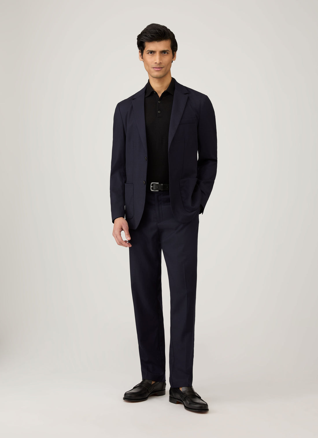 Men's Extra-Fine Merino Knitted Polo Shirt in Black