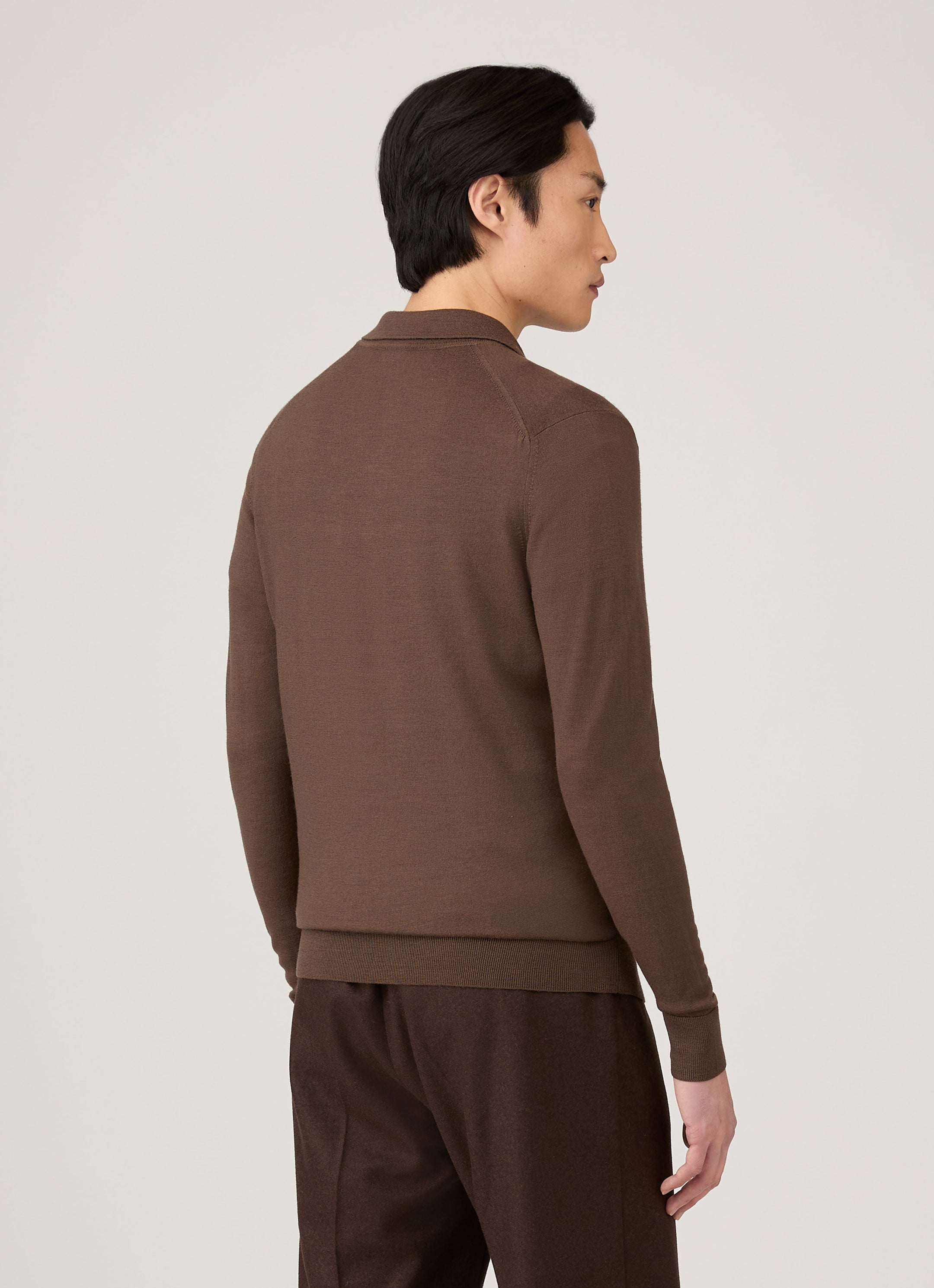 Men's Extra-Fine Merino Polo Shirt in Bark