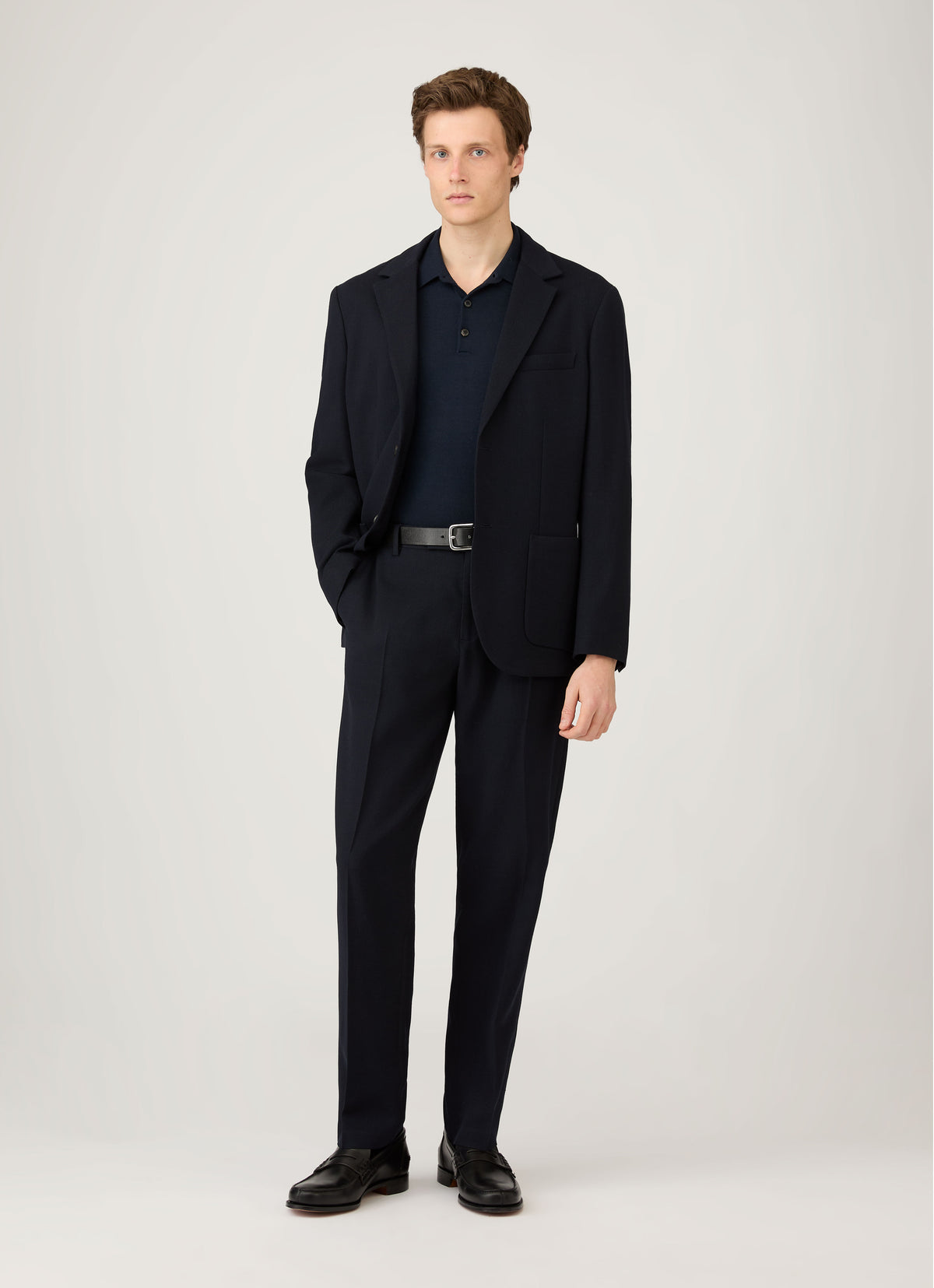 Men's Extra-Fine Merino Knitted Polo Shirt in Navy