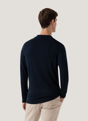 Men's Extra-Fine Merino Polo Shirt in Light Navy