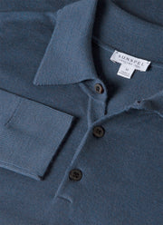 Men's Extra-Fine Merino Knitted Polo Shirt in Slate Blue