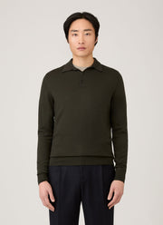 Men's Extra-Fine Merino Polo Shirt in Dark Green