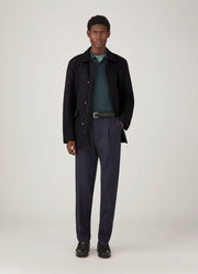 Men's Extra-Fine Merino Knitted Polo Shirt in Dark Petrol