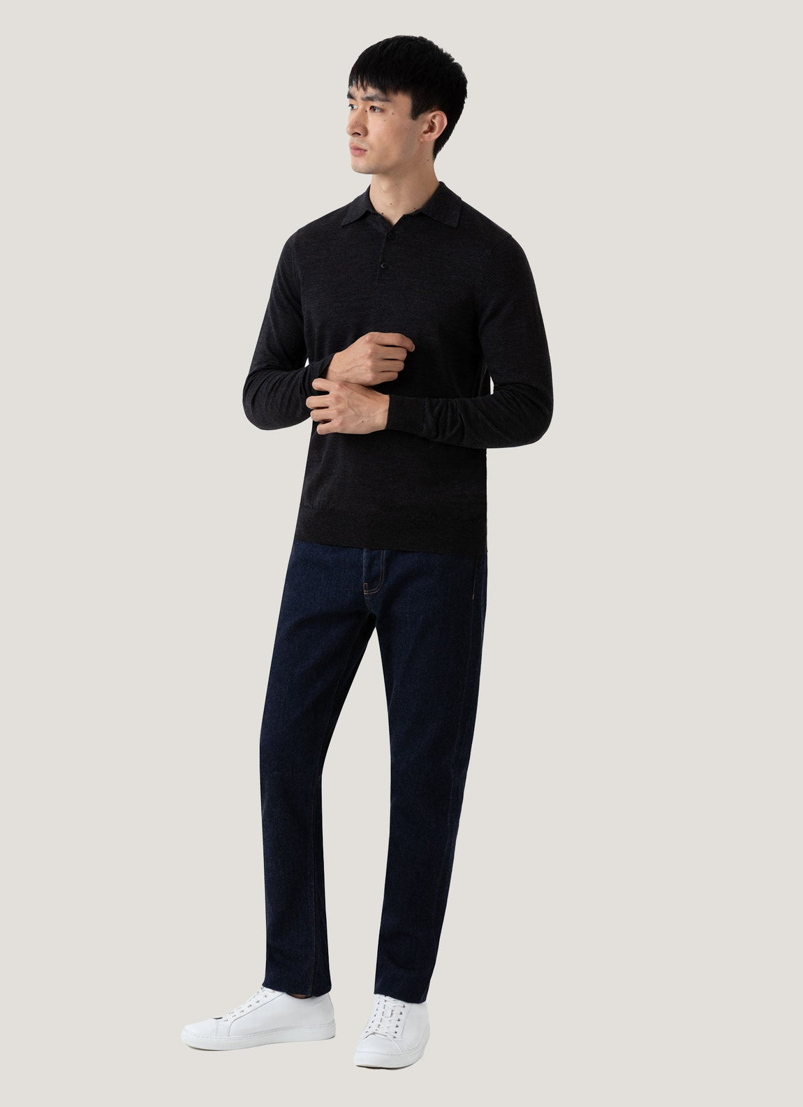 Men's Extra-Fine Merino Polo Shirt in Charcoal Melange
