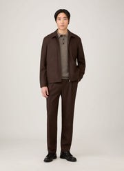 Men's Lambswool Knitted Polo Shirt in Bark