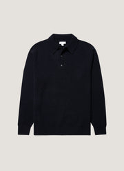 Men's Lambswool Polo Shirt in Dark Navy Mouline
