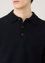 Men's Lambswool Polo Shirt in Dark Navy Mouline