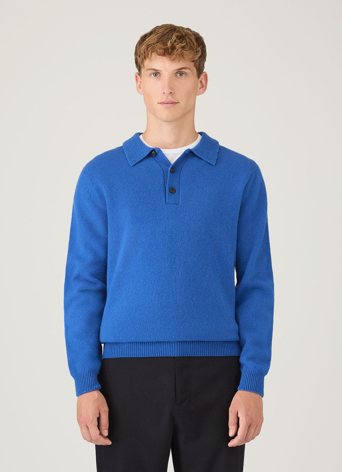 Men's Lambswool Knitted Polo Shirt in Cobalt