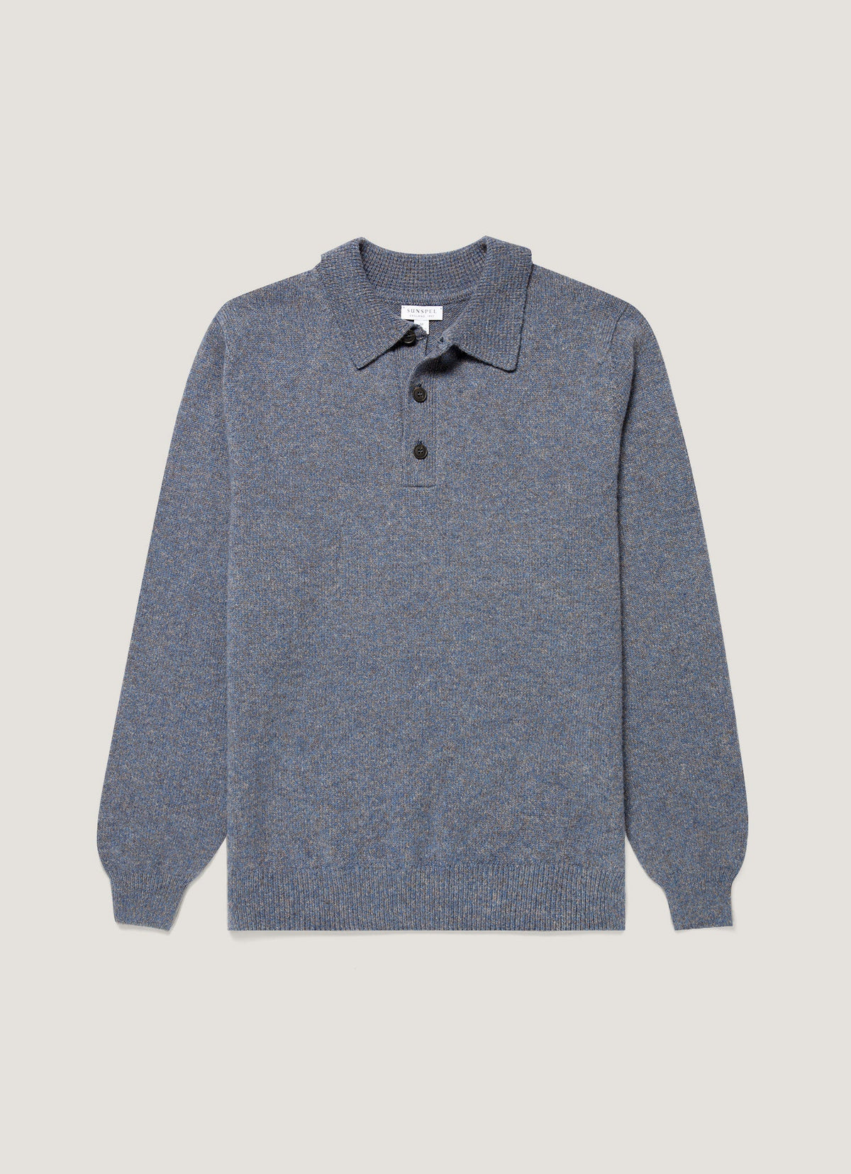 Men's Lambswool Knitted Polo Shirt in Denim Twist