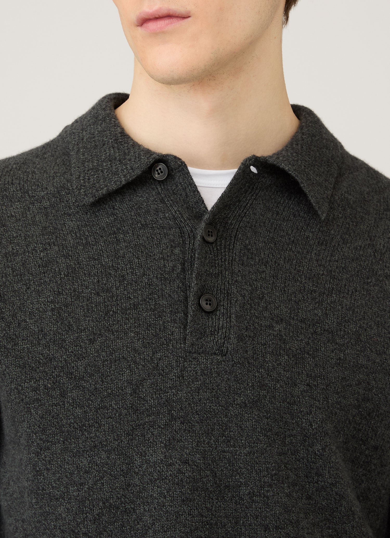 Men's Lambswool Polo Shirt in Dark Green Twist