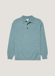 Men's Lambswool Polo Shirt in Steel Green