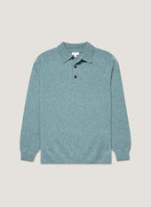 Men's Lambswool Knitted Polo Shirt in Steel Green