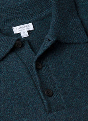 Men's Lambswool Knitted Polo Shirt in Dark Petrol Twist