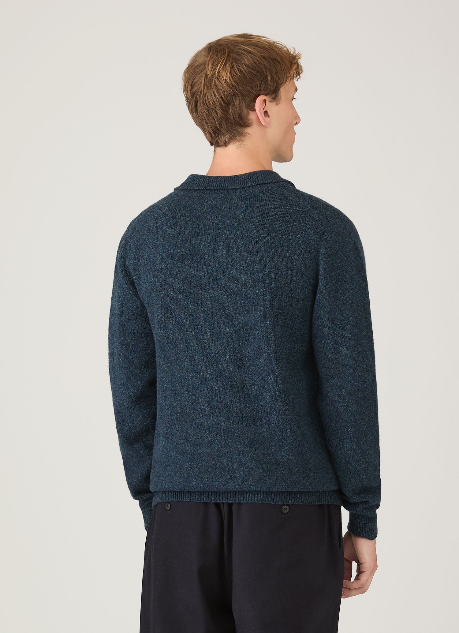 Men's Lambswool Polo Shirt in Dark Petrol Twist