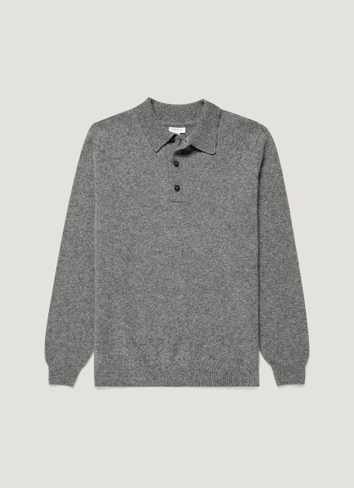 Men's Lambswool Polo Shirt in Mid Grey Melange