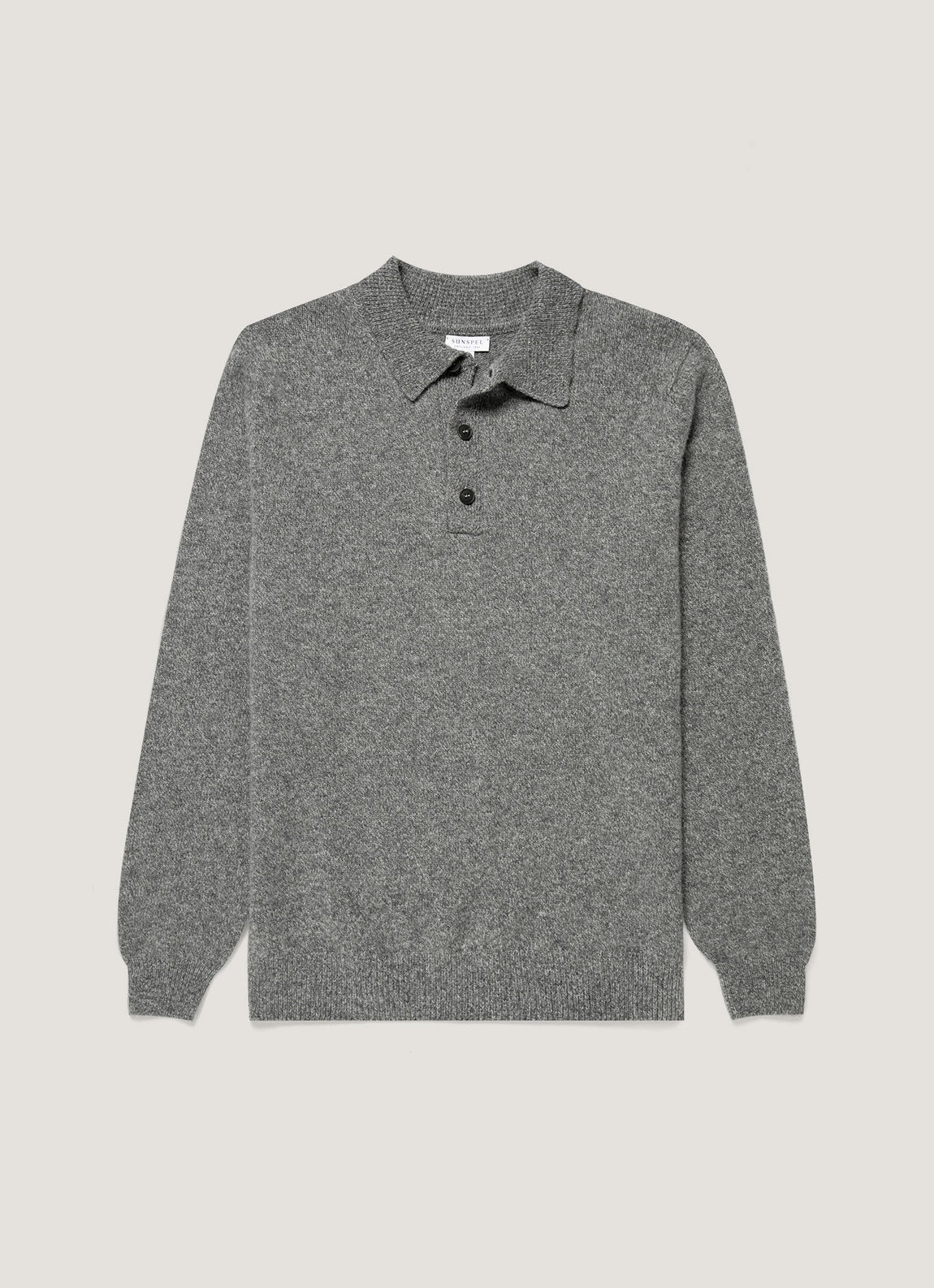 Men's Lambswool Polo Shirt in Mid Grey Melange