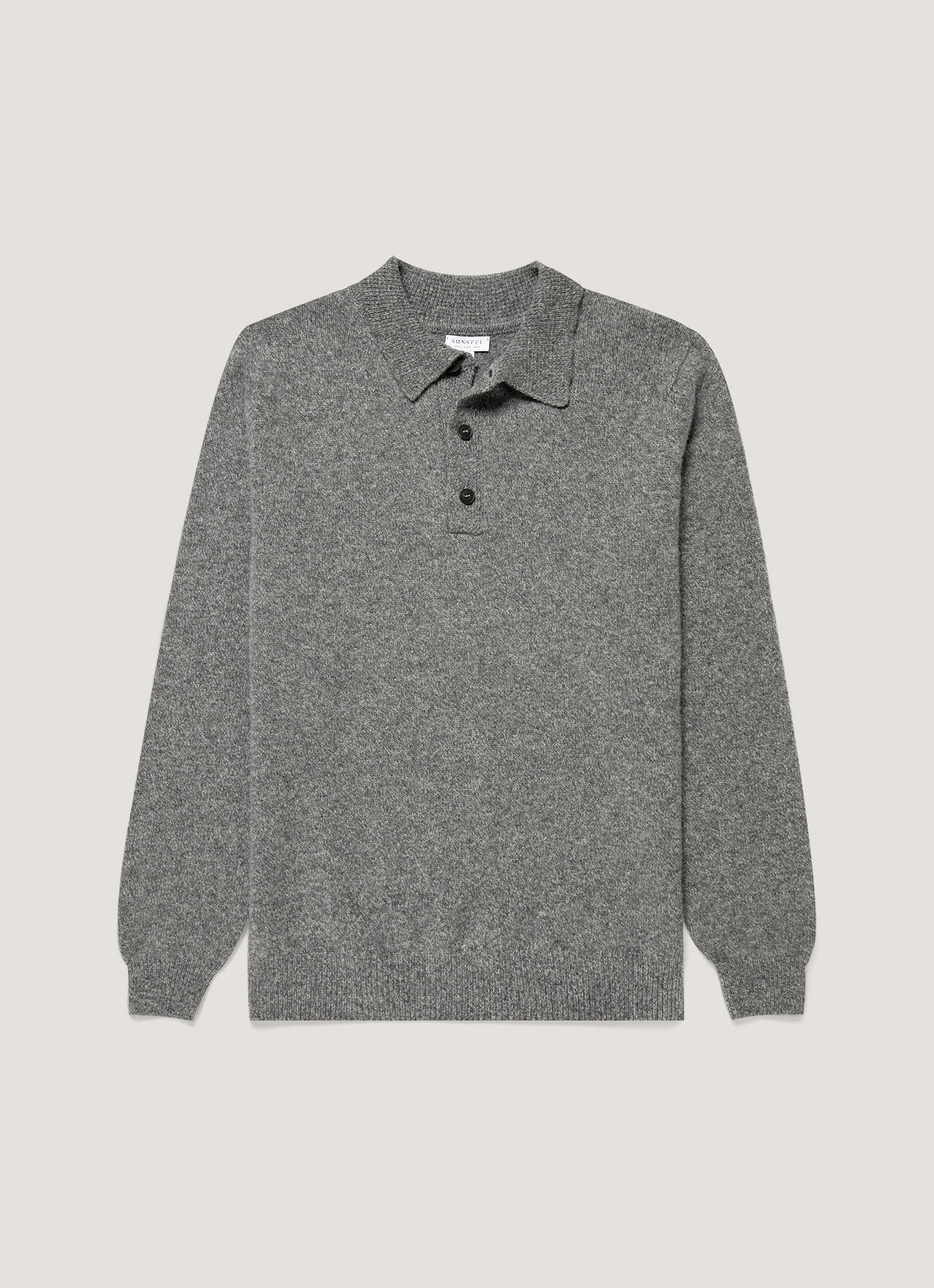 Men's Lambswool Polo Shirt in Mid Grey Melange
