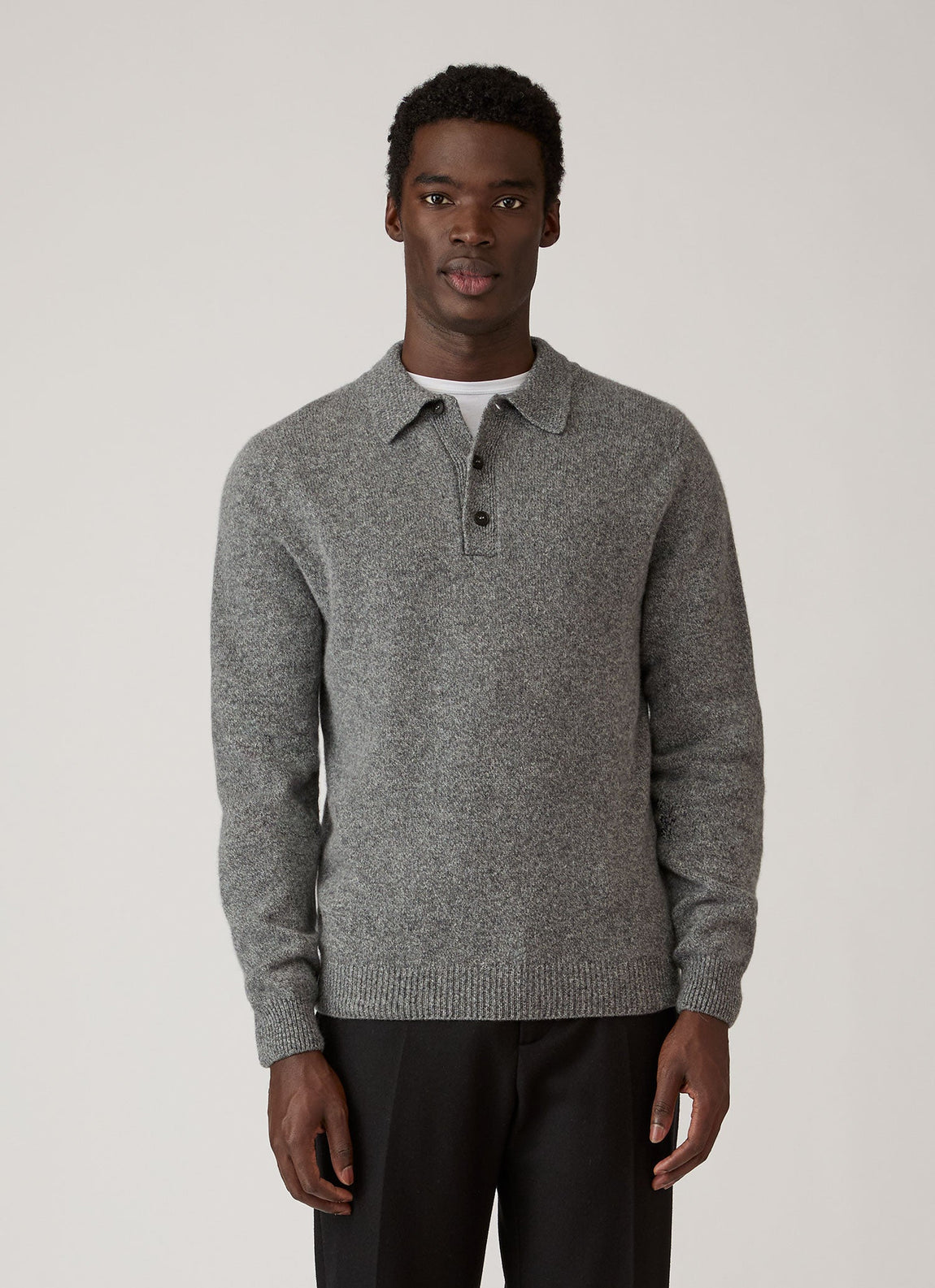 Men's Lambswool Polo Shirt in Mid Grey Melange