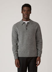 Men's Lambswool Polo Shirt in Mid Grey Melange