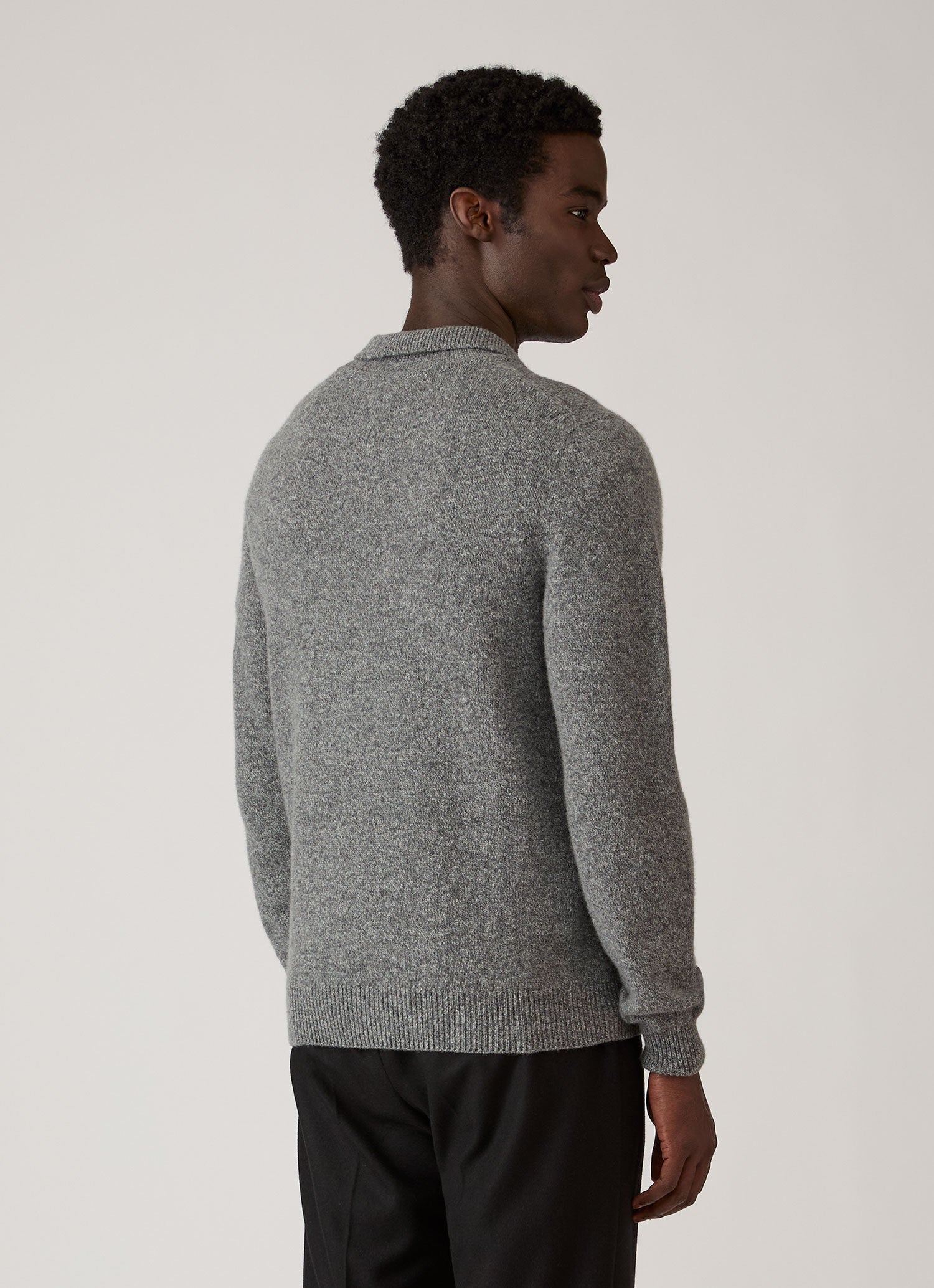 Men's Lambswool Polo Shirt in Mid Grey Melange