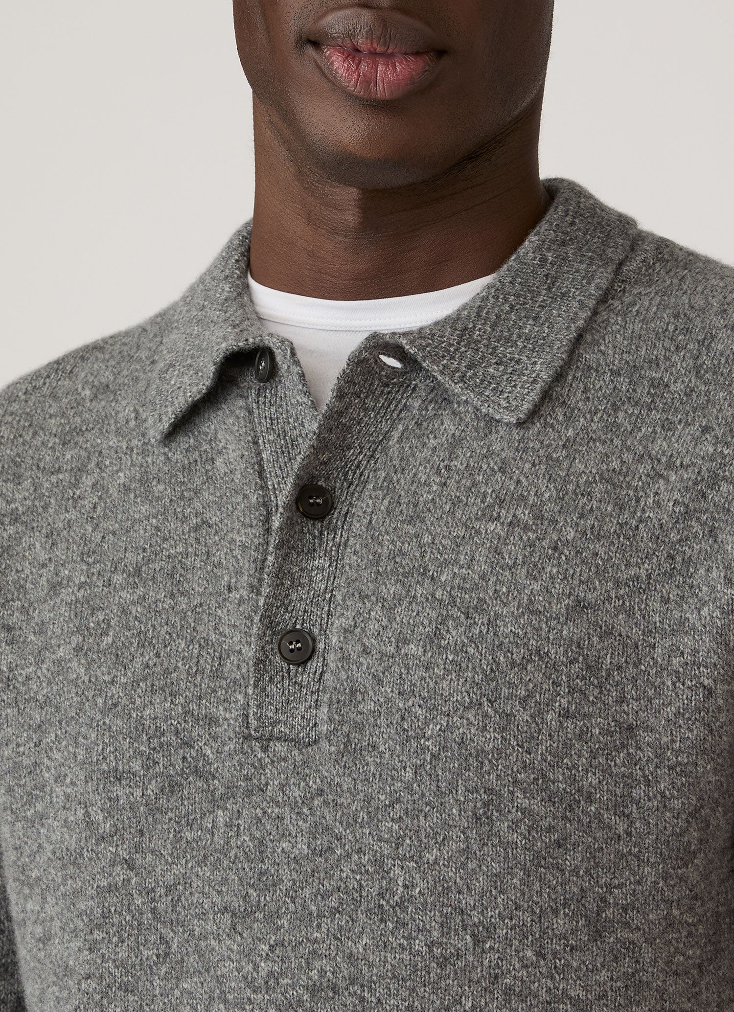 Men's Lambswool Polo Shirt in Mid Grey Melange