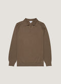 Men's Sea Island Cashmere Knitted Polo in Bark